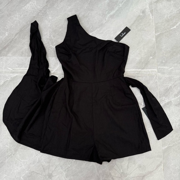 Women’s Lulus Tie and Low One Shoulder Knotted Skort Romper Linen Blend Small - Picture 8 of 16